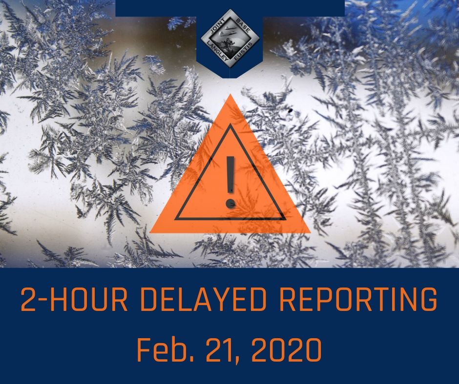 JBLE is under a 2-hour DELAYED REPORTING/Liberal Leave Policy for Friday, Feb 21, 2020. Mission Essential personnel are expected to report to work on time. Please work with direct supervisors for questions and further coordination.

<a href="/1fw_cc/">Commander, 1 FW</a> @USAF_ACC <a href="/JBLEcommander/">Col. Clinton Ross</a> <a href="/jblefss/">JBLE Force Support</a>
