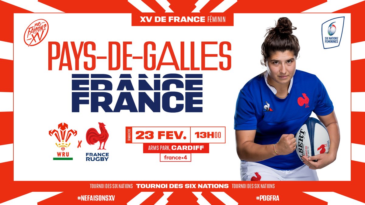 JOUR DE MATCH ! 🇫🇷 Les filles du #XVdeFrance jouent leur 3e match du #SixNations !

🏆 <a href="/Womens6Nations/">Guinness Women's Six Nations</a>
📊 3e journée 🆚 <a href="/WelshRugbyUnion/">Welsh Rugby Union 🏴󠁧󠁢󠁷󠁬󠁳󠁿</a> 🏴󠁧󠁢󠁷󠁬󠁳󠁿
📍 Arms Park, Cardiff
🕘 13:00
📺 @France4tv et <a href="/francetvsport/">francetvsport</a>
#⃣ #PDGFRA #NeFaisonsXV