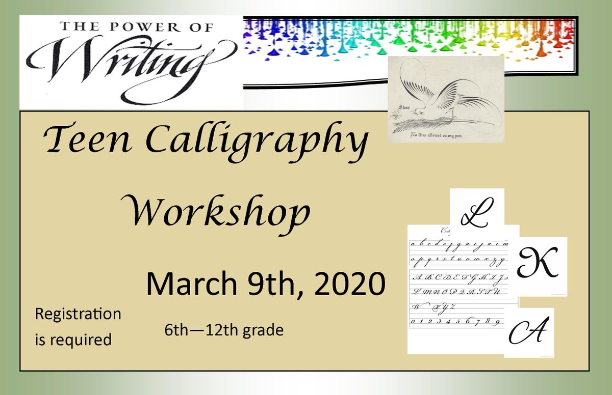 DaphneLibrary's tweet image. Calligraphy Workshop for Teens &amp;amp; Young Adults Mon. March 9th at 3:30 pm in the Community Room. Registration required, please call 251-620-2503 to register or register in the library.