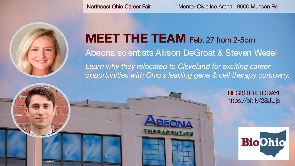 AbeonaBio's tweet photo. Interested in a biotechnology career in NE Ohio?
#BioOhio #BioScience #GeneTherapy #Cleveland https://t.co/VzbN3ETHTV