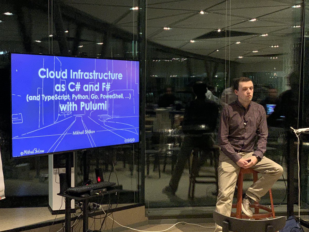 aavdberg's tweet photo. Next session at #dotNetMeetup at @BudgetThuis about #cloud #Infrastructure as C# and F# with Pulumi by @MikhailShilkov https://t.co/6JBRDdVEXu