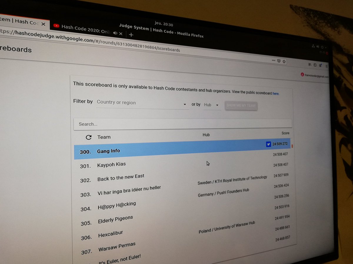 FrancoisOder's tweet photo. Avec une équipe du @Ginfo_ECM, je participe au Google #HashCode2020.
1 5èmes France (/358) et 30èmes Monde (/4774), on part bien ! https://t.co/nx55zCjUCa