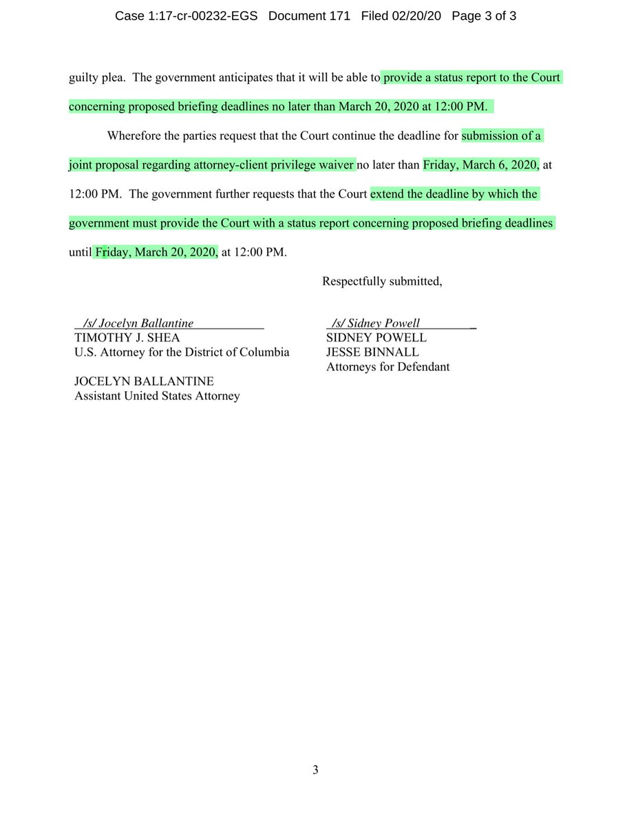 Everyone say THANK YOU to AG Roy Cohn2.0“...jointly request that the Court continue the deadline for the parties to file its joint proposal to...March 6, 2020...government must provide the Court with a status report concerning proposed briefing deadlines until...March 20, 2020”