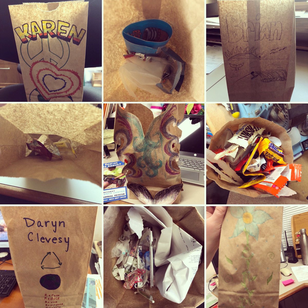 SeacoastSciCtr's tweet image. 3 weeks into our staff #zerowastechallenge and some are doing better than others. Each of our trash cans were replaced w/ small paper bags ... who will have least amt of landfill trash in Feb? #refusereducereuserecycle
