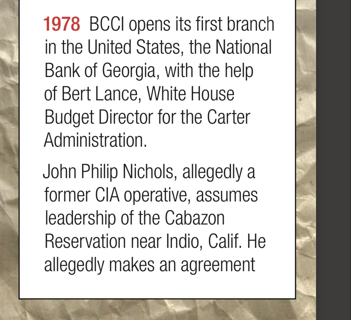 1978BCCI opens its 1st branch in U.S.,National Bank of Georgia,w help of Bert Lance,WH Budget Dir 4 Carter Admin.PROMISDanny Casolaro