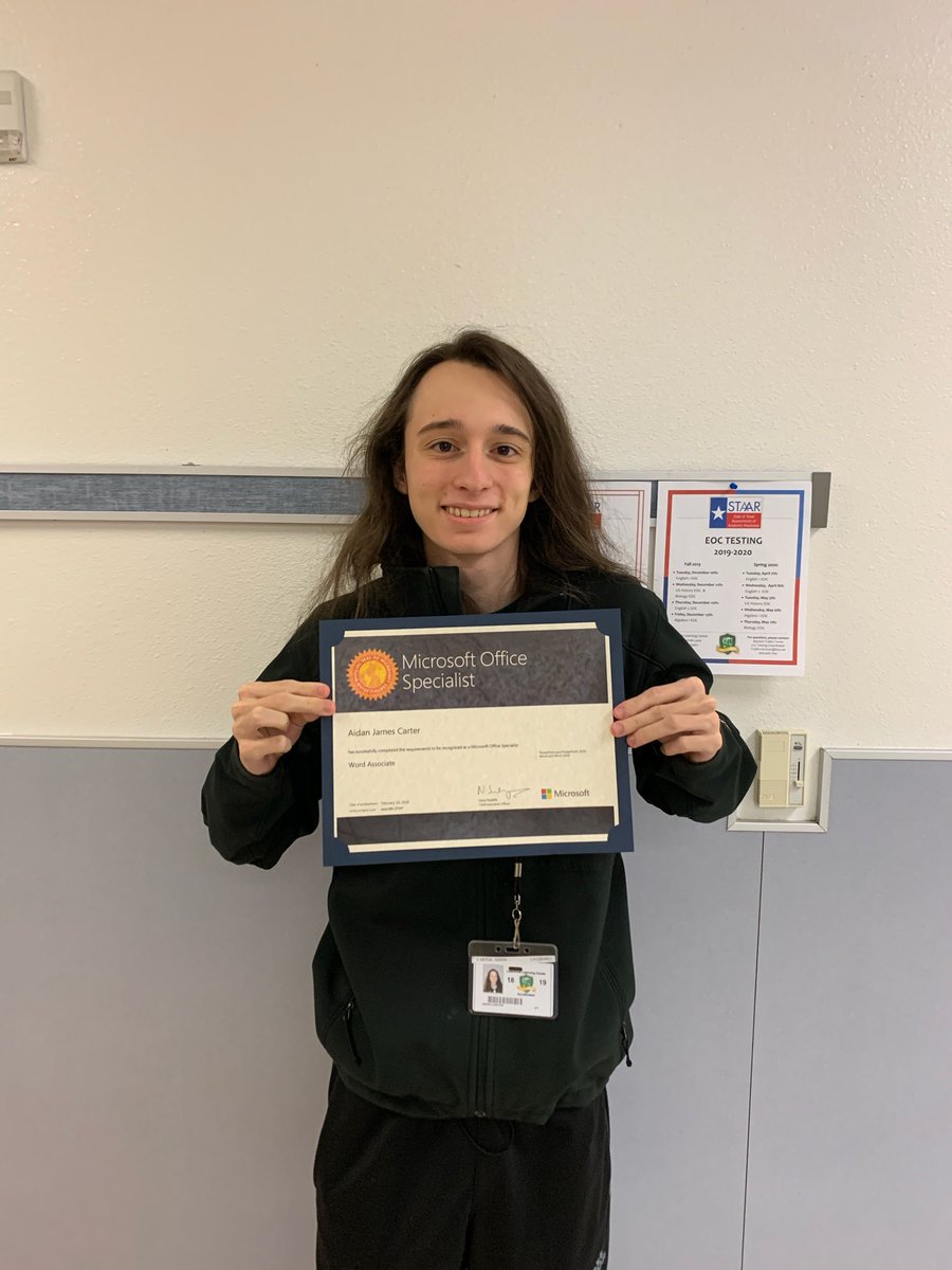 MrJurca's tweet photo. Look who just got certified in MS @Office Word! Now Aiden C. has two certifications with Word and Powerpoint! That's a pretty big deal! #LLCAccelerates @lisdcte @LewisvilleISD. https://t.co/3elNt8h01g