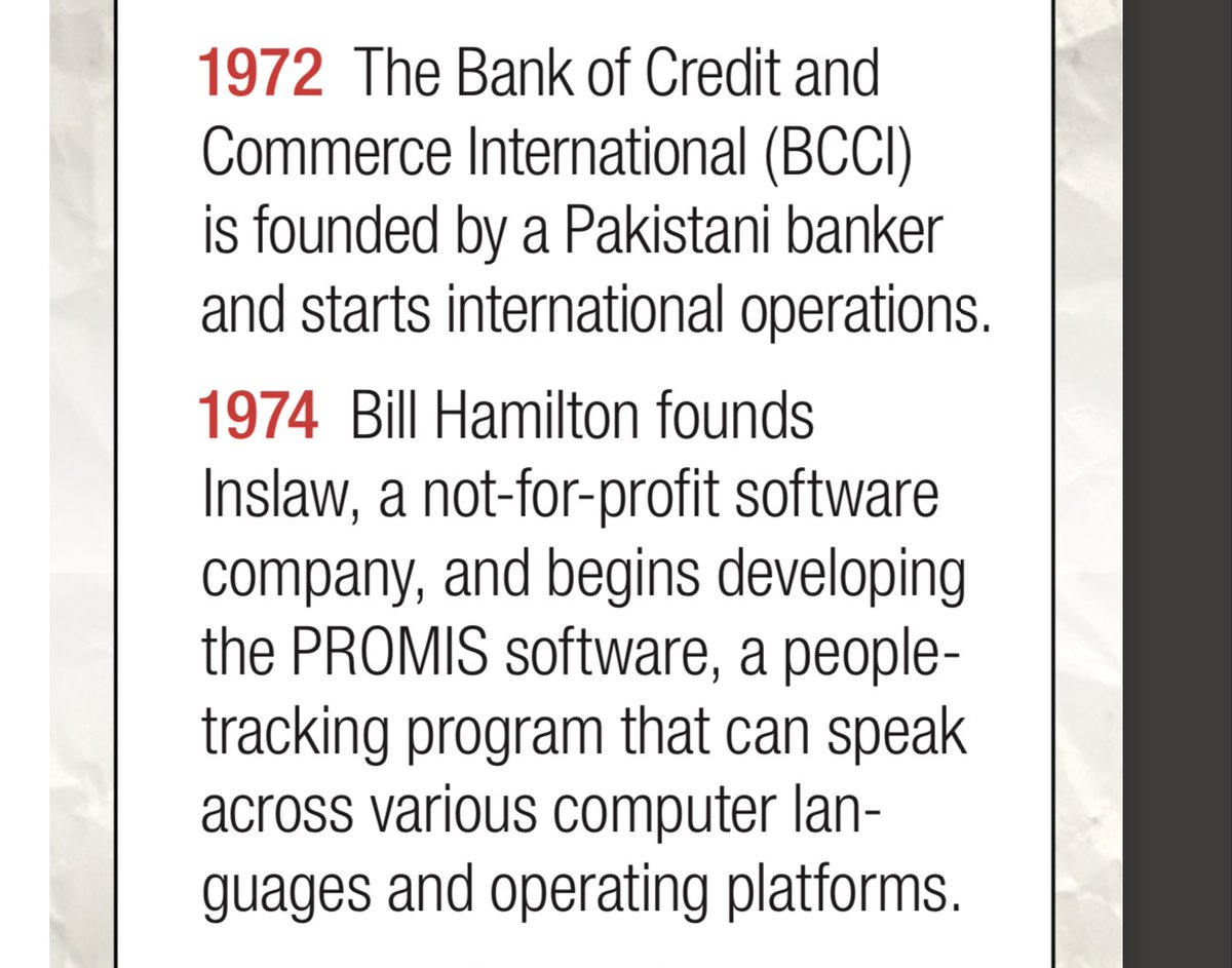 Brief TimelineBrush up on History1972Bank of Credit and Commerce International(BCCI)founded by Pakistani banker;starts international operations.PROMISDanny Casolaro