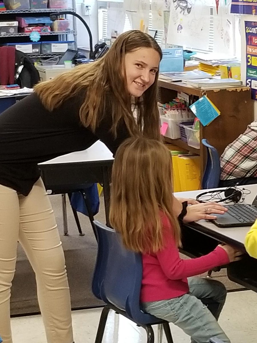 SouthlandCAPS's tweet photo. Bailey is teaching calendar math with her kindergarten students in Mrs. Evan's room, while Tanea is teaching students how to tell time in Ms. Osterman's 2nd grade class. Both Education Exploration students are placed at Spring Valley Elementary in the @RaytownSchools.  #SCAPS https://t.co/pPDRfgdCVy