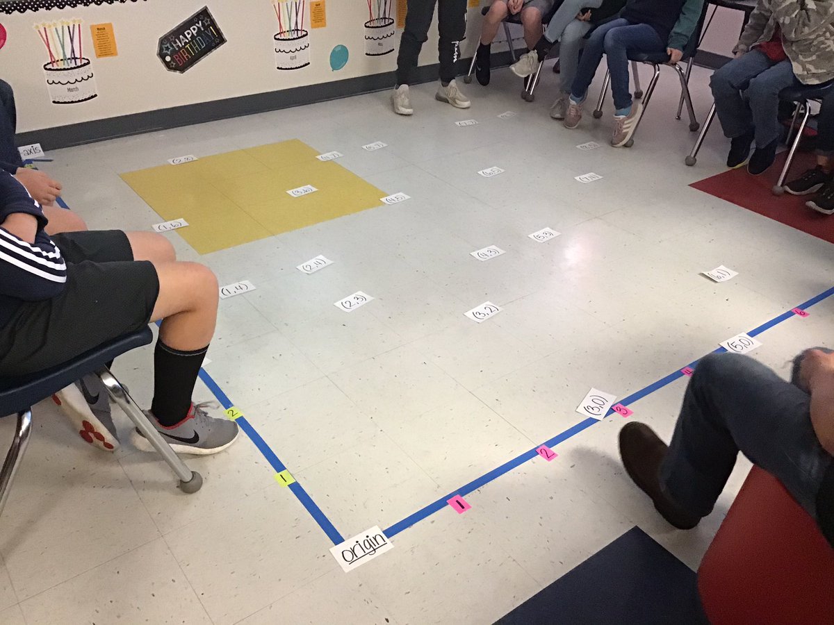 whitney_ward89's tweet photo. Students used a life size coordinate plane to practice plotting points. #coordinateplane #ourWHY #CILD #CSI1920 @jenkscsis @JimmyRoss3208 @chinaspringIS https://t.co/FEH0fO2a9Z
