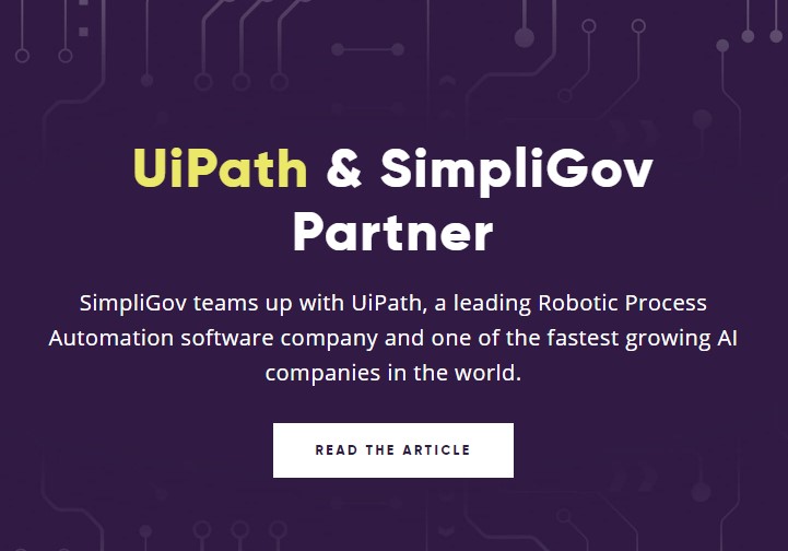 simpligov's tweet photo. “Automation is increasingly gaining acceptance in the public sector, so the use of robotics is a natural next step for government to automate tedious, repetitive tasks,” said Chris Townsend, a VP at #uipath. If you missed the #simpligov big news, go to: https://t.co/CaOcPzQ7Nf https://t.co/5LiDYHWXQ9