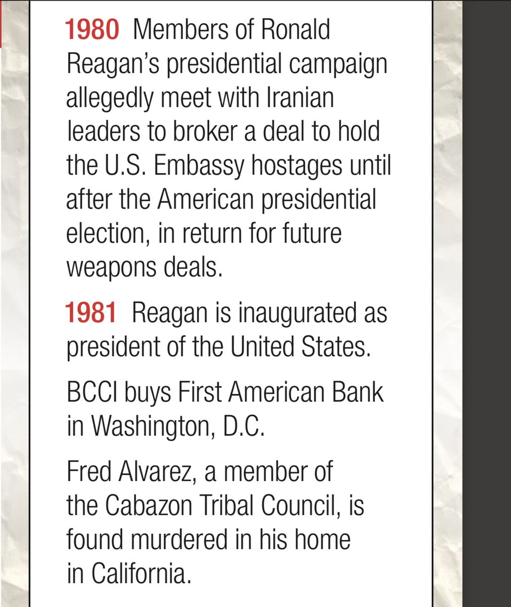 *October Surprise1980Members ofRonald Reagan’spresidential campaignmeet w Iranian leaders2 broker deal 2 hold U.S. Embassy hostages until after American presidential election,in return 4 future weapons deals.Quid Pro QuoPROMIS