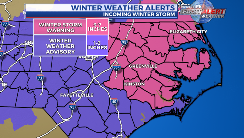 Quick radar update... Rain/sleet is beginning to transition into snow showers in some counties. Temperatures will continue to drop this afternoon, and most counties will see measurable snow by tonight. Details on WNCT9 at 5, 6, and 11 PM.

wnct.com
#FirstAlert9