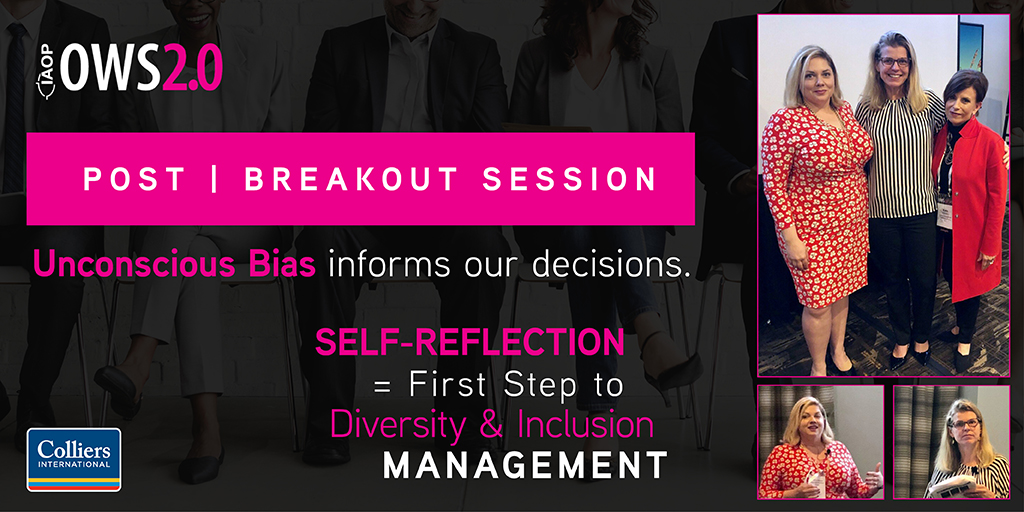 Colliers's tweet photo. We had a great breakout session on the Unconscious Bias at @IAOP #OWS20 summit this week! Our Colliers experts Michelle Needles, Maura Hudson & Kate North helped facilitate the conversation on diversity & inclusion management! #BEColliers https://t.co/IkBTKeVZZt