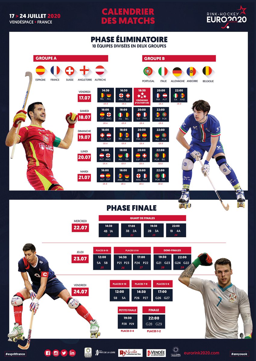 📆 CALENDRIER OFFICIEL de l'Euro Rink 2020 !

📝 A vos agendas, le calendrier officiel du 54eme Championnat d'Europe est sorti !

🤩 Rendez-vous au Vendéspace du 17 au 24 Juillet 2020 !