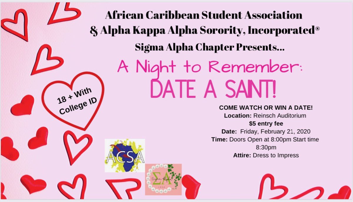 MUStudentLife_'s tweet photo. Don't have any Friday night plans? Come out to A Night to Remember: Date A Saint hosted by ACSA and AKA. You can simply come and watch or win a date with a saint! Remember to bring a valid ID!  #marymountu https://t.co/vH40f9LCbx