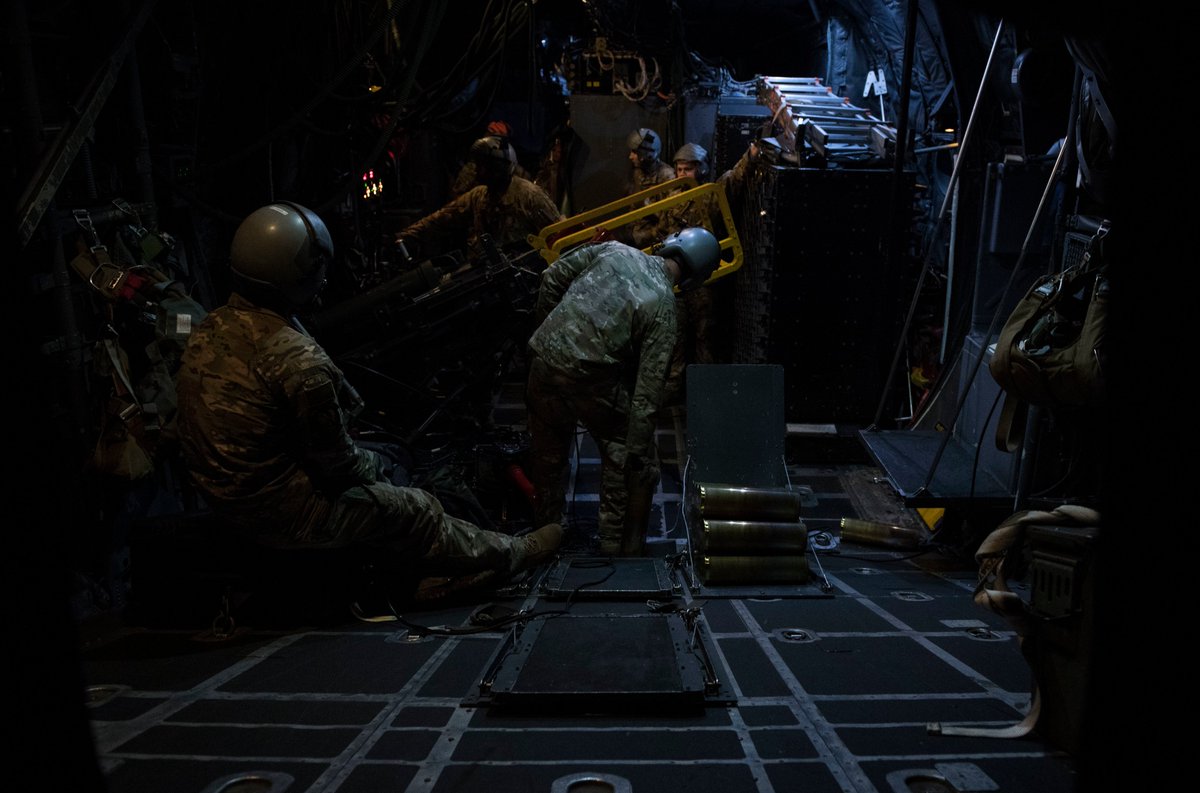 AFSpecOpsCmd's tweet photo. #C130Thursday! Take a peek inside our AC-130U #Spooky gunship!
Aircrew with the 4th Special Operations Squadron conduct a live-fire training exercise at Hurlburt Field, Florida, Nov. 4, 2019. The AC-130U employs a 25 mm Gatling gun, a 40 mm cannon and a 105 mm howitzer cannon. https://t.co/Ky7okH9pQ0