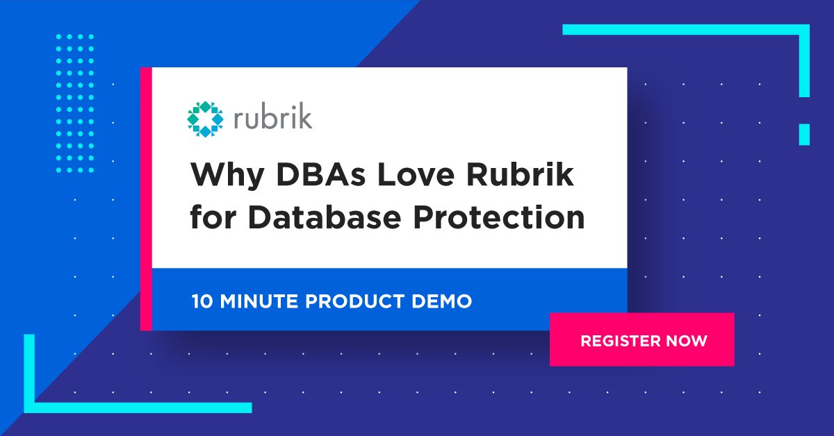 rubrikInc's tweet image. Why do DBAs 💙 Rubrik? Automation, control, and self-service clones for #MSSQL + #OracleDatabases. Catch this 10-min product demo to see these capabilities in action: bit.ly/32j1hbd