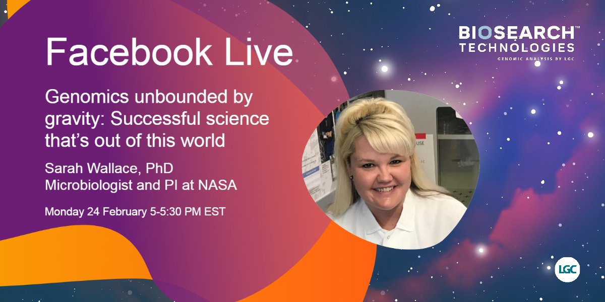 LGCBiosearch's tweet photo. Make sure you’ve liked our Facebook page so you’re ready to go for our live space-side interview with @NASA microbiologist and PI Sarah Wallace, Ph.D. You won’t want to miss it! #AGBT #gravityoptional https://t.co/Hyc3CmBbxu https://t.co/5qEDRq33iB