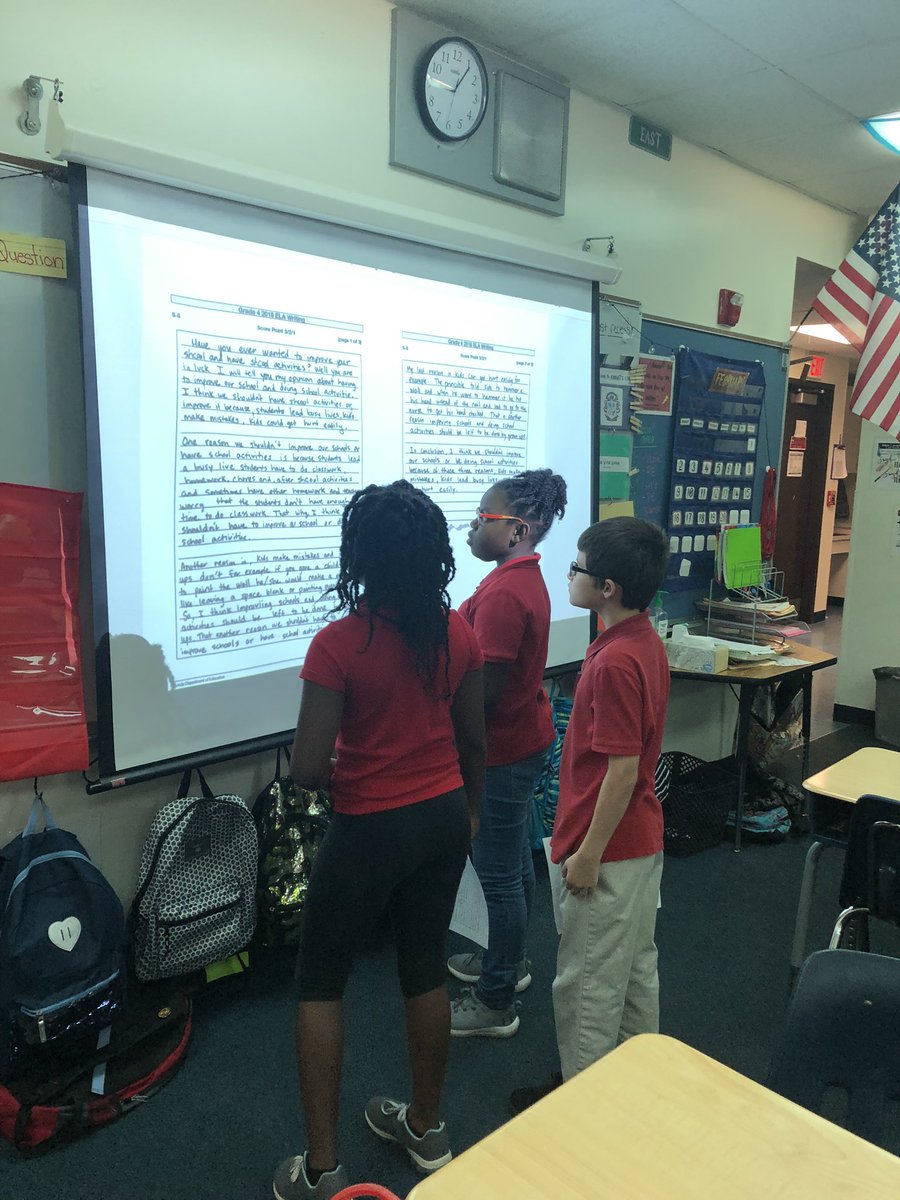 Today we took our FSA practice writing and did a gallery walk around the classroom to compare their tests against examples from the FSA website. They had to figure out which one matched their own writing. Tomorrow we are going to work on making their papers better! @HHSK8Knights