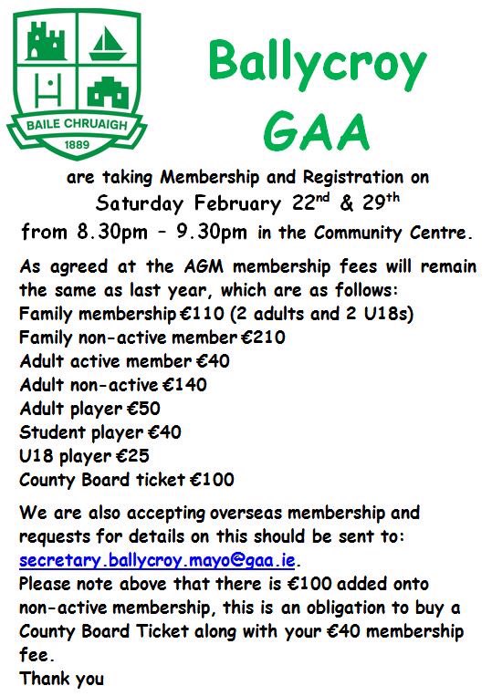 GaaBallycroy's tweet photo. Registration evening taking place this Saturday night https://t.co/rCdEtE82FV