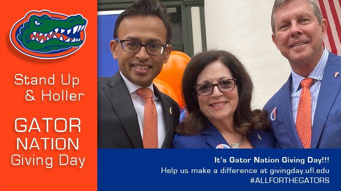 It’s Gator Nations Giving Day! Stand up and holler! Please give to your area of choice at Gator giving.ufl.edu!