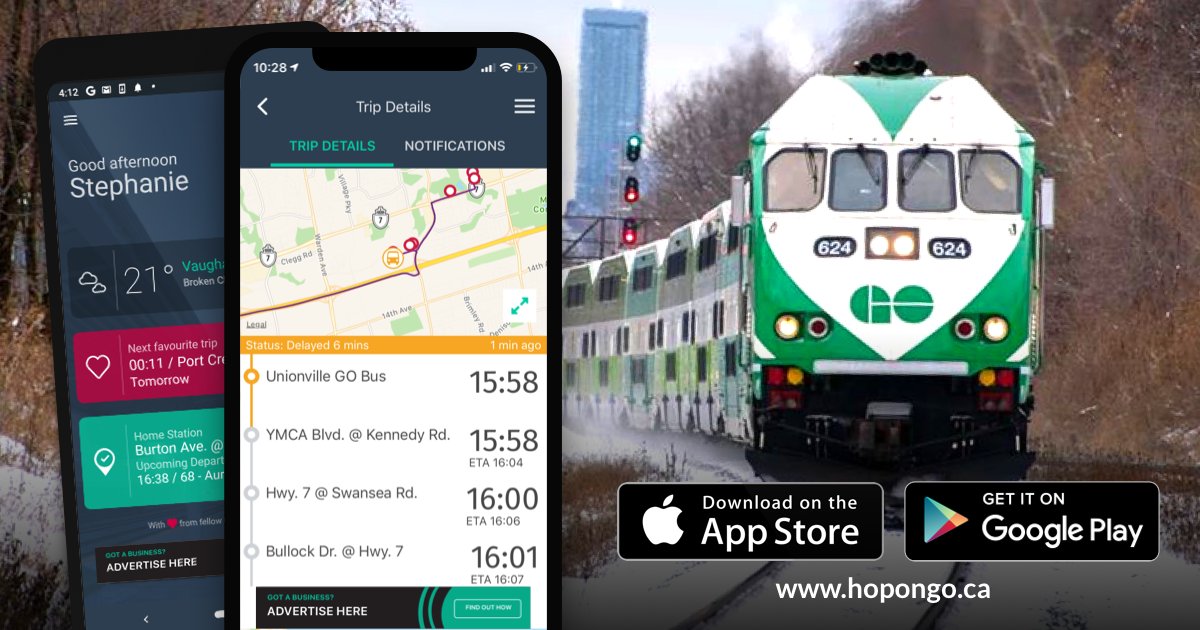 HopongoApp's tweet image. Travel with ease with @GOTransit App @HopongoApp buff.ly/2tweeRF Get notified on travel times, see platform numbers, delays, get service guarantee notifications and more! #transitassistant #gotransitassistant #metrolinx #hopongoapp #GOTransit #toronto #tracksidetoronto