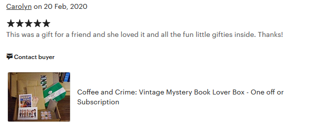 Another 5 star rating on etsy! Yay! #etsy #etsyshop #giftsforbooklovers #classiccrime