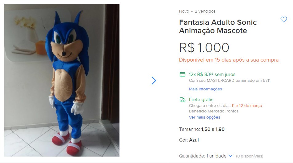 Fantasia Mascote Sonic