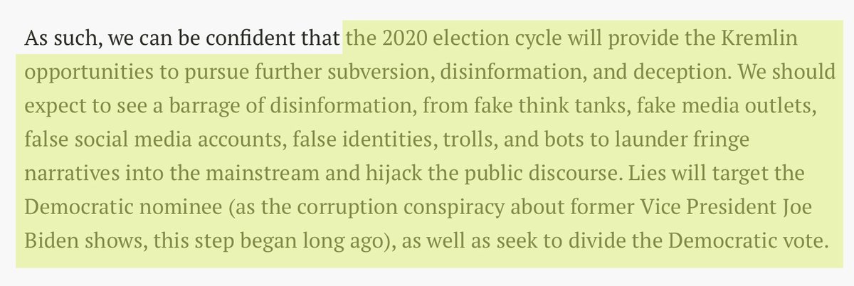 1/ Just yesterday  @alexzfinley,  @john_sipher, and  @AshaRangappa_ published this fabulous piece: https://www.justsecurity.org/68728/why-the-2020-election-will-be-a-mess-its-just-too-easy-for-putin/Here’s what we can expect This time around, the Republican Party is “working in parallel with Russian intelligence. . . “(Um,  #RussianCollusion)