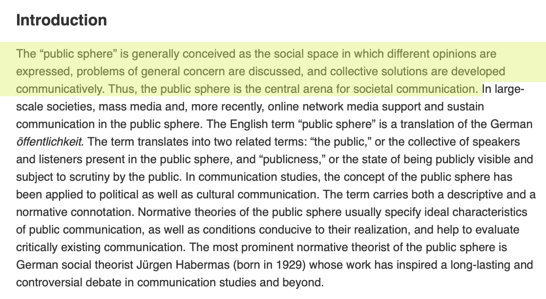 11/ One of the ways a disinformation campaign kills democracy is by destroying what social scientists call the public sphere.  https://www.oxfordbibliographies.com/view/document/obo-9780199756841/obo-9780199756841-0030.xmlThe antidote is to strengthen the public sphere through community organization.