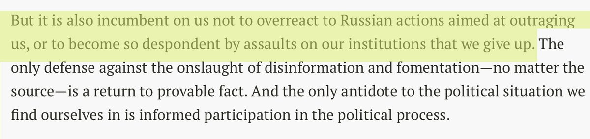 9/ Also from the  @justsecurity article: Don’t "overreact" to the outrage. . . [Isn’t that just what your Twitter Mom has been telling you? Now you can see she’s backed up by very smart people.]