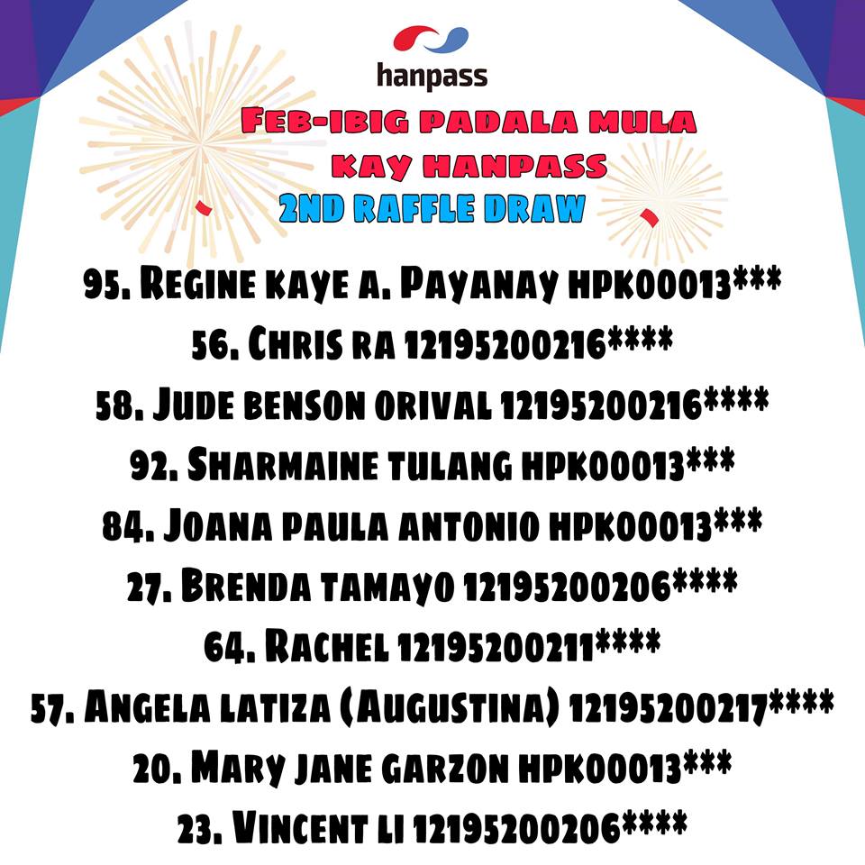 HANPASS1's tweet photo. CONGRATULATIONS 2nd BATCH OF WINNERS!🎉🎉🎉
FEB-Ibig Padala Mula Sa HANPASS. 

Continue sending your padala with us and get a chance to win 20,000 won discount on your next package.

Please contact us at 1522-3428.

*For Sea Cargo and Jumbo box Senders only

Thank you very much! https://t.co/ZR8lYD5xLh