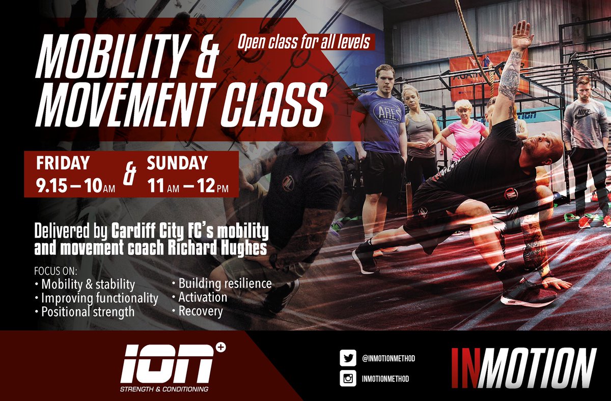 Delighted to announce additional 
Mobility &amp; Movement class <a href="/IonCardiff/">Ion Cardiff</a> starting Friday 21st February 9.15am -10am. Activation, Mobility and Back management.Take ownership and make this class part of your weekly training schedule. Be InMotion,move well, restore, build and recover