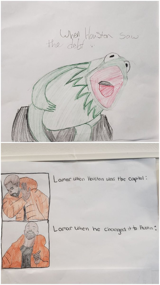SsWlms's tweet photo. 7th grade TX History students made memes as a review over the TX republic! These are hilarious! @HumbleISD_WLMS #WLMSImpact @delarosawestla1 @Tralie_WLMS https://t.co/2Y9fwIQOTU