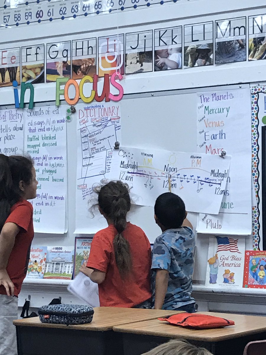 MsLynnNSE's tweet photo. Neyto is helping Natalie and Nicole learn about am and pm using a timeline. #anchorcharts #February20nse https://t.co/gLZBO4cVis