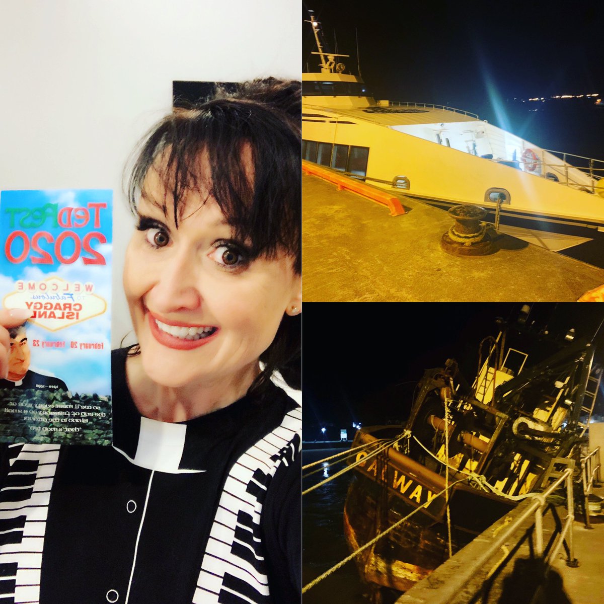 TedfestHQ's tweet photo. Sister Spin reporting for duty! We arrived safe and somewhat sound on Craggy Island! We set sail on the sleek Aran Islands Ferries &amp; got a bit disheveled on the way so we looked more like the ‘Galway’ by the time we got here but all in one piece &amp; ready for an epic TedFest 😂😂😂 https://t.co/ZaRefb1UlT