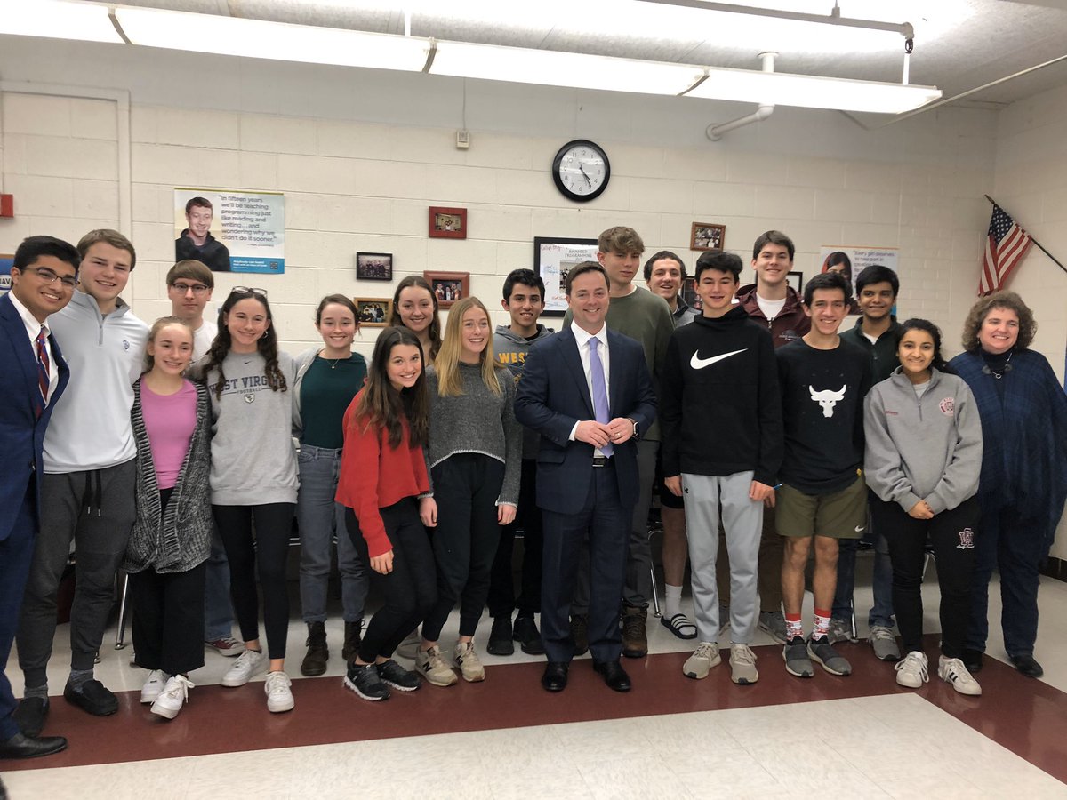 BenSalango's tweet photo. Our students are the future of West Virginia and we have to do everything we can to keep our young people here. Thank you to the GW High School Young Democrats for letting me speak today! #wvgov https://t.co/08EG7QHIU1