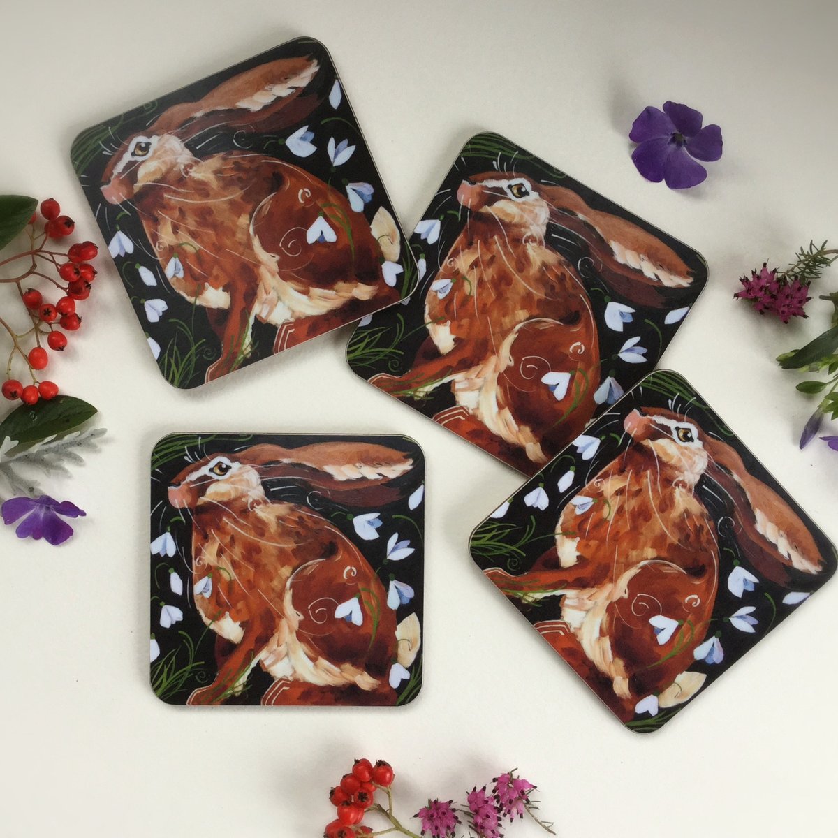 Mintymade's tweet photo. Excited to share the latest addition to my #etsy shop: Set of 4 Coasters, Snowdrop Hare https://t.co/Y9nPUFe7f2 #housewares #coaster #mothersday #coasters #tableware #kitchenware #gift https://t.co/8J2wGzvRlJ