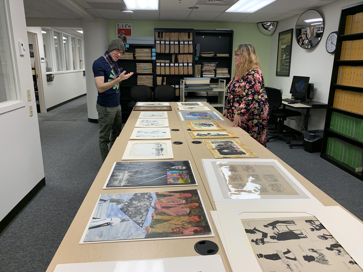 hendrixart's tweet photo. Mr. Brush @kyletwebster marveling at original Robert Weaver, Jack Unruh and Austin Briggs drawings at @_MGHL @samfox_MFA_IVC https://t.co/jG23qJ6H97