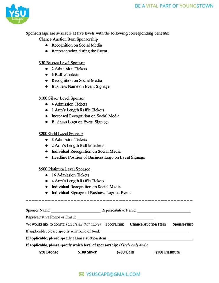 YSUscape is now accepting chance auction donations and sponsorships for Taste of Youngstown 2020!

Please see the following information for complete details. DM our page or contact ysuscape@gmail.com with any inquires.
