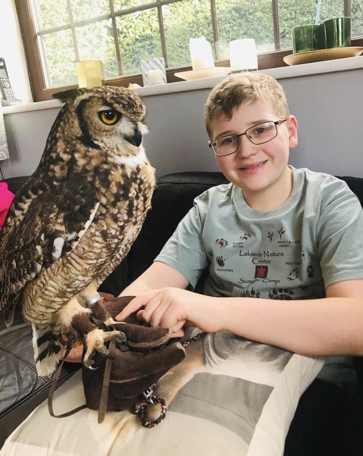 Spending time with an old friend today. Idris the African Spotted Eagle  Owl. 🦉 #AlexandersJourney #ChildhoodCancer #CancerRehab #Therapy #AnimalAssistedTherapy #Owls #PTSD #RehabilitationMedicine #StandForAbility #OwlWhisperer