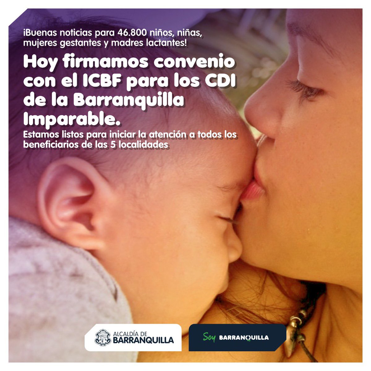 alcaldiabquilla's tweet photo. ¡Hoy es un día importante para la ciudad!
Queda firmado el convenio con @ICBFColombia para beneficiar a la Primera Infancia del Distrito. 
Este dará una atención integral a niños, niñas, mujeres gestantes y madres lactantes.
¡Conoce los detalles👇🏻! https://t.co/xpZVDfEQGf