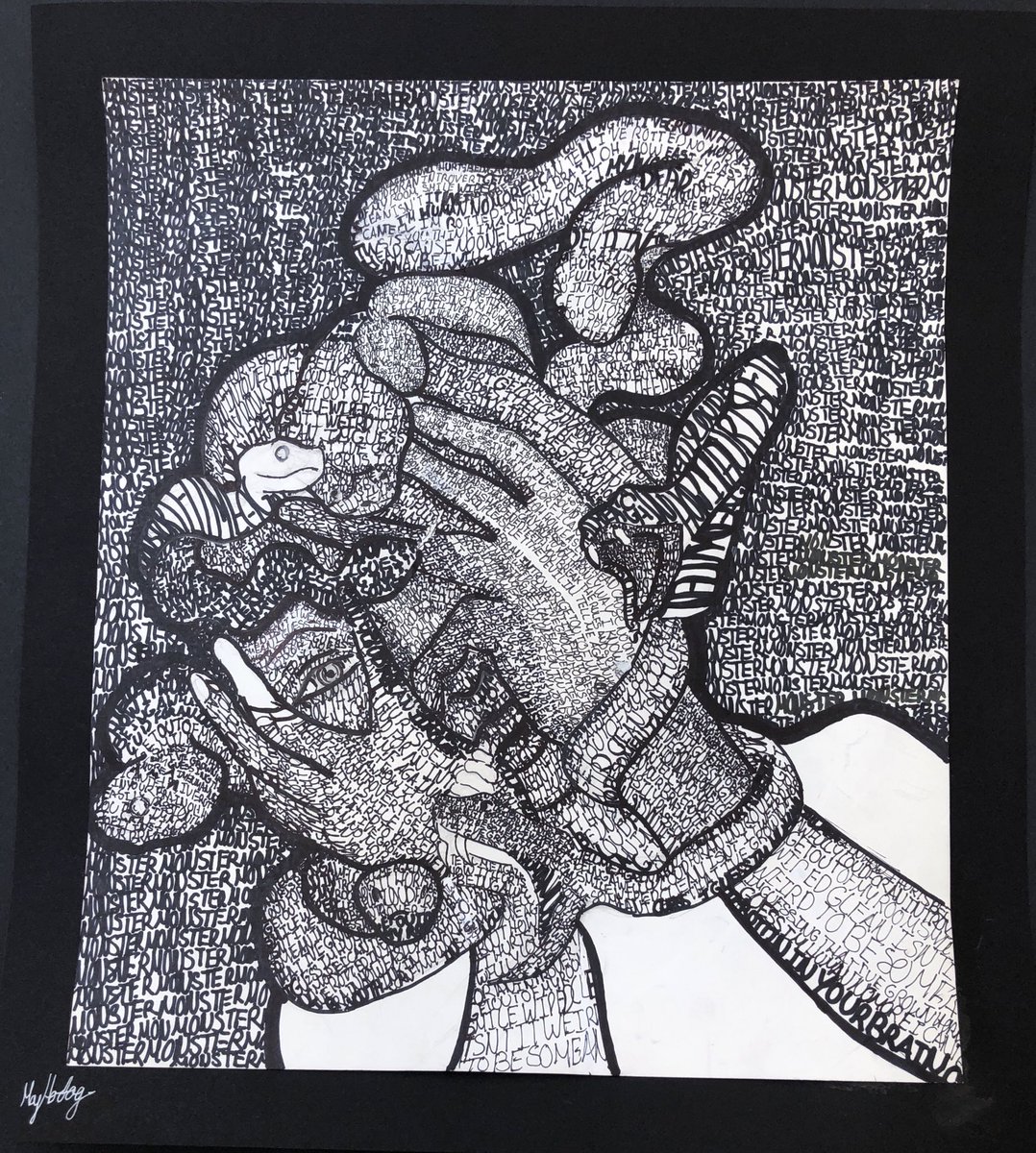 Crosshatching, hatching and using text for shading and rendering by Advanced Art 8 students. 💯🙌 👍
👏👏👏👏
#hvartsed #tmsrocks #artteachersoftwitter