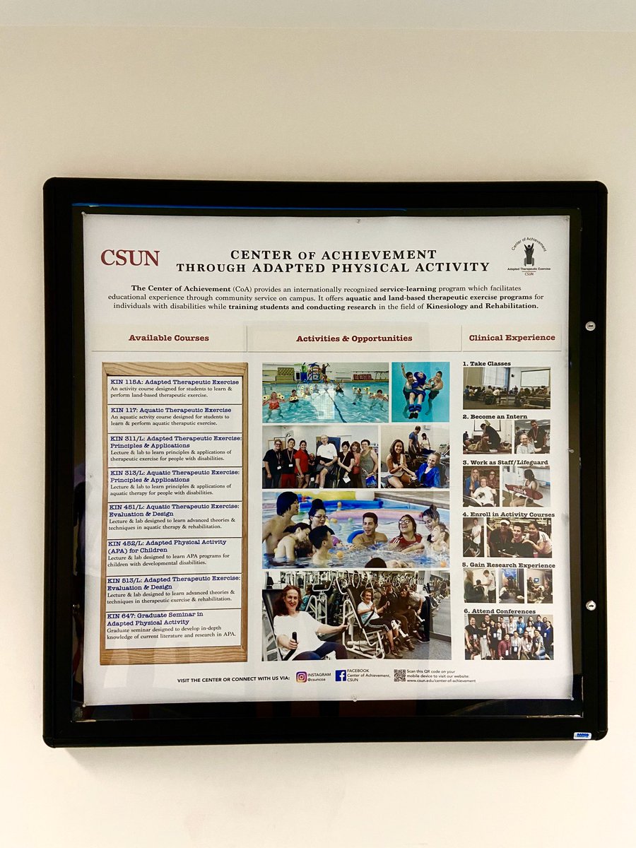 csuncoa's tweet image. Have you seen our new poster at Redwood Hall? Check out our poster to find out about the classes and opportunities available you can take advantage of at the center! #CSUN #CSUNKin #CSUNCoA #inclusion #adaptedphysicalactivity