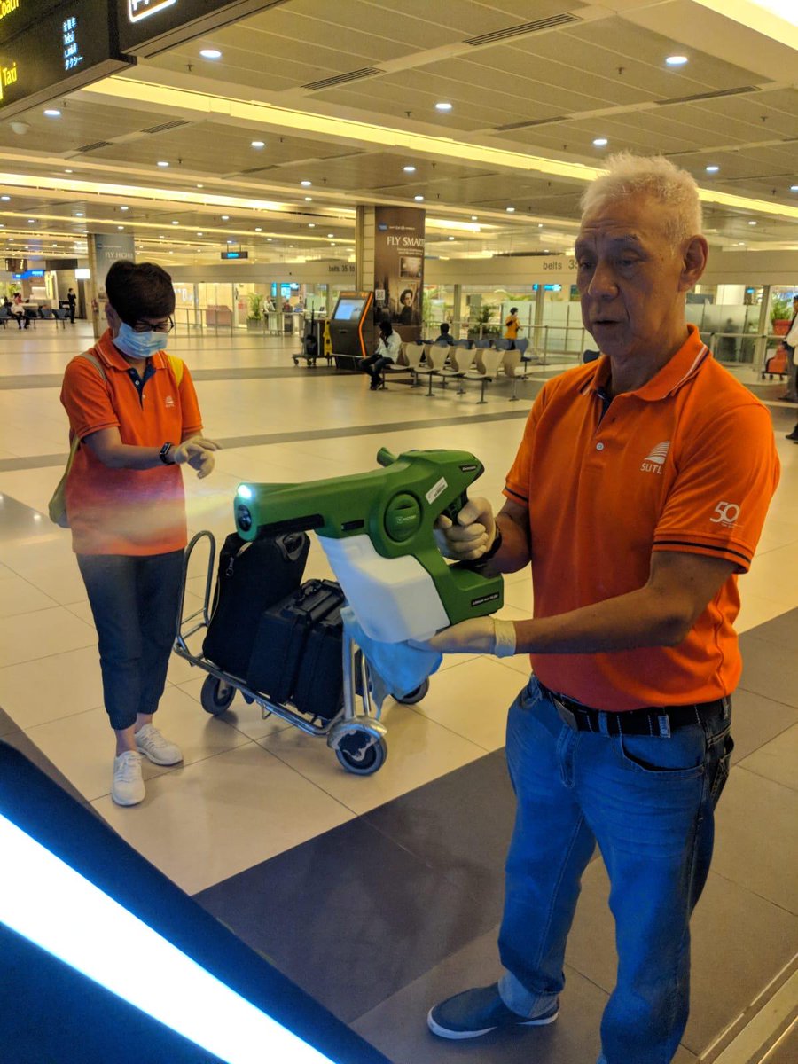 VictoryInnovCo's tweet photo. Photos from Global Shield Solutions &amp; SD Labs of Victory Electrostatic Sprayers being used at Changi Airport in Singapore. Lee Hsien Loong, the Prime Minister of Singapore, was shown this new technology for infection prevention.  

@GSSSDLabs @ChangiAirport @leehsienloong @STcom https://t.co/fDmTKK6AuZ
