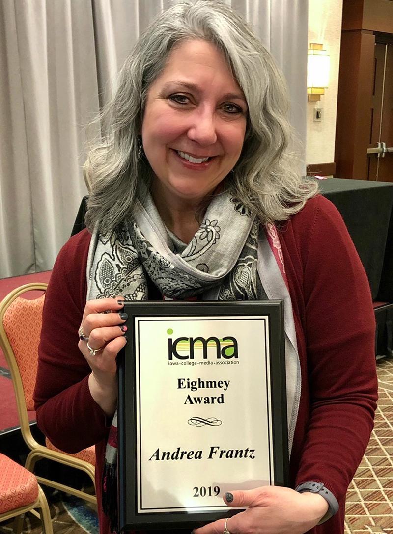 BuenaVistaUniv's tweet photo. Huge honors for #BVU digital media from the Iowa College Media Association. Our students earn a whopping 33 awards, and @AndreaFrantz221 honored with the prestigious John Eighmey Service Award! https://t.co/AxH4bJne8x #BeaversBuild #DIGIProud https://t.co/QQq6DZAIzu