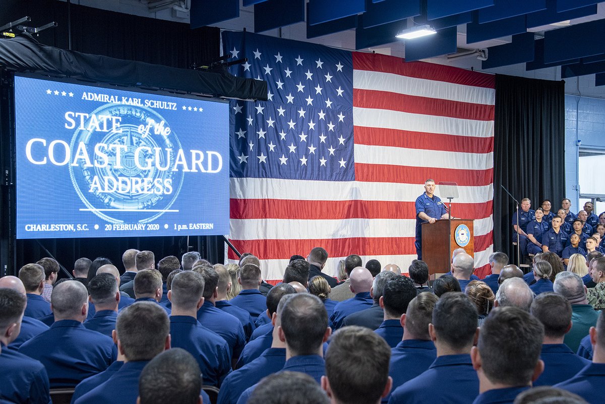 USCG's tweet photo. #ICYMI, you can watch the State of the Coast Guard Address here: https://t.co/ds2VMWzBib 
#CoastGuard2020 #WhyIServeCG https://t.co/IBDs4bCGXa