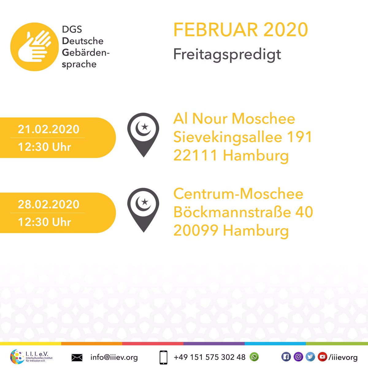 dimaevorg's tweet photo. Es geht weiter mit unserer Freitagspredigt in den verschiedensten Moscheen in Hamburg. 

#iiievorg #freitagspredigt #gebärdensprache #gehörlos #taub #schwerhörig #freitagshutba #moschee #muslime https://t.co/A3jB6pHhi7