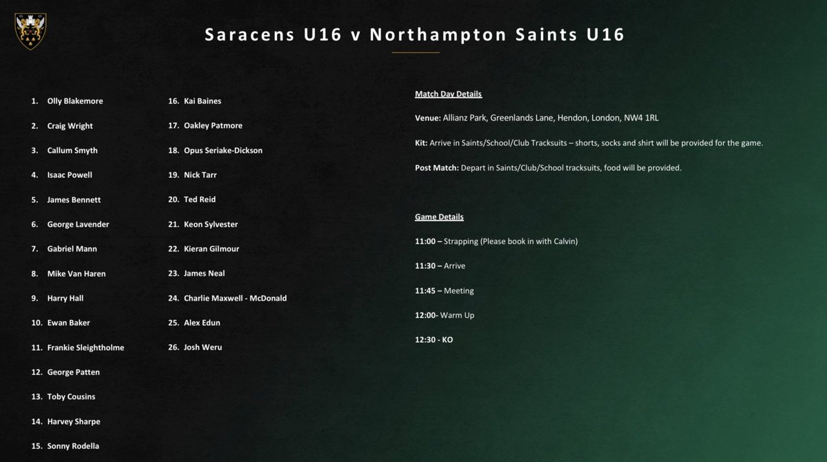 Huge congratulations to Isaac (Y11) on his selection in the 2nd row of the <a href="/SaintsRugby/">Northampton Saints 😇</a> U16 side in their match against <a href="/Saracens/">Saracens Rugby Club</a> U16s! 💪🏉 <a href="/FramCollege/">Framlingham College</a> <a href="/Fram_Sport/">Framlingham College Sport</a>