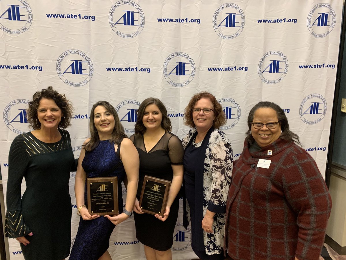 DeanJudyBeck's tweet photo. South Carolina girls bringing home some hardware from ⁦@AssocTeacherEd⁩ awards ceremony. #scate ⁦@usca_tfellows⁩ https://t.co/MUSXAlLHJX